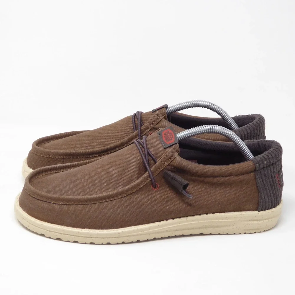 Hey Dude Mens Wally Waxed Casual Brown Loafers Corduroy Heel Size 11